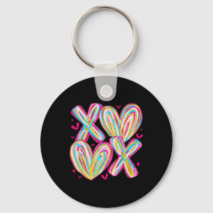 Cute Valentine Xoxo Brushstroke Hearts Hug Kisses  Key Ring
