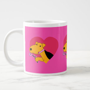 Cute Valentines Airedale Terrier Dog with Rose Mug