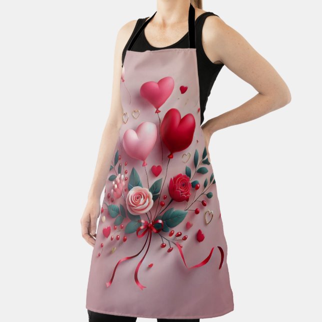 Cute Valentine's balloons & roses Apron (Insitu)