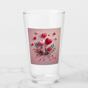 Cute Valentine's balloons & roses Glass