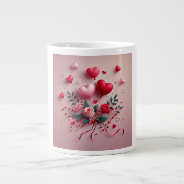 Cute Valentine's balloons & roses Large Coffee Mug (Front)