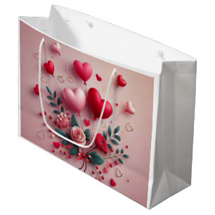 Cute Valentine's balloons & roses Large Gift Bag