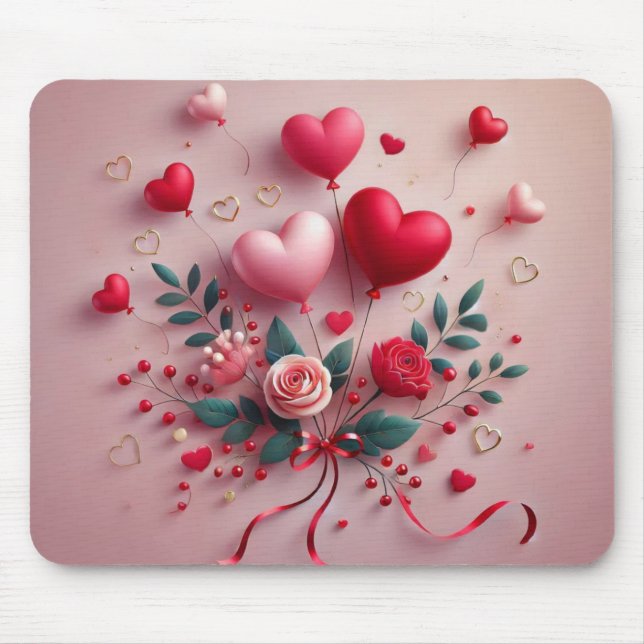 Cute Valentine's balloons & roses Mouse Pad (Front)