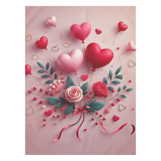 Cute Valentine's balloons & roses Tablecloth (Front)