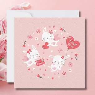 Cute Valentine's bunny angels on pink Card