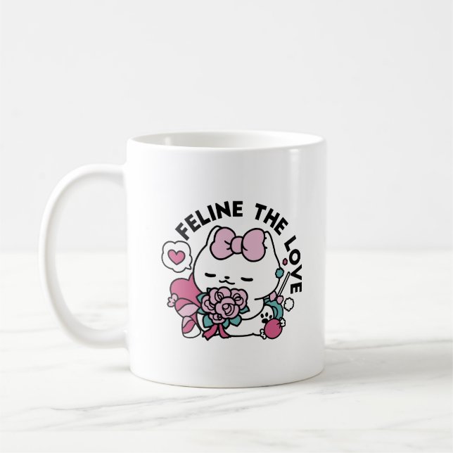 Cute Valentine's Cat Design – Feline the Love Coffee Mug (Left)