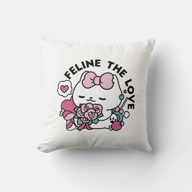Cute Valentine's Cat Design – Feline the Love Cushion (Front)