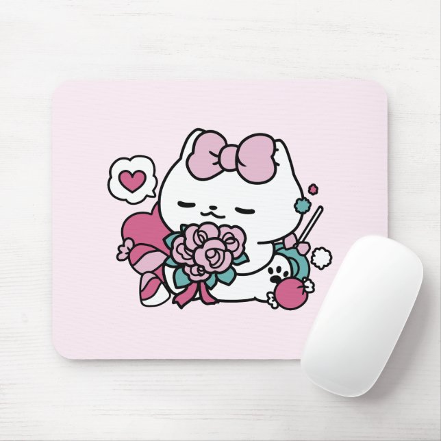 Cute Valentine's Cat Design – Feline the Love Mouse Pad (With Mouse)