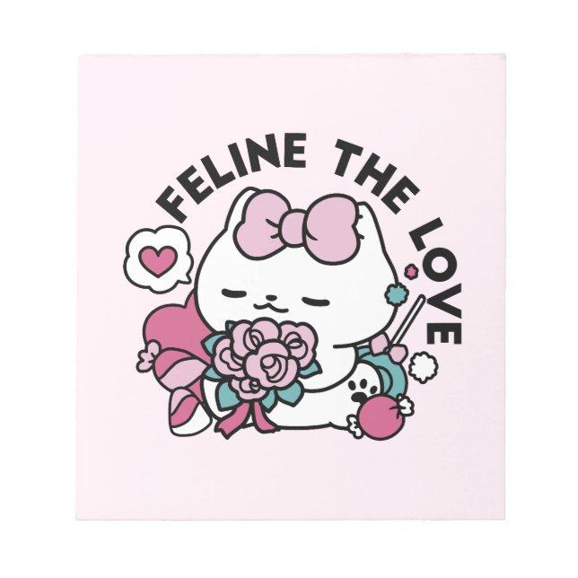 Cute Valentine's Cat Design – Feline the Love Notepad (Front)