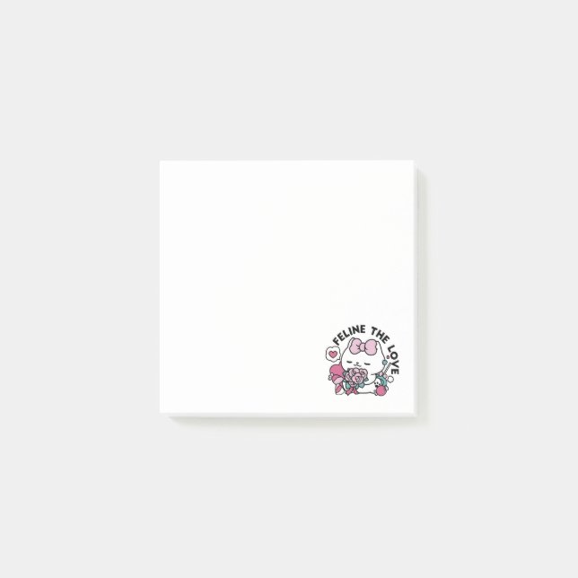Cute Valentine's Cat Design – Feline the Love Post-it Notes (Front)
