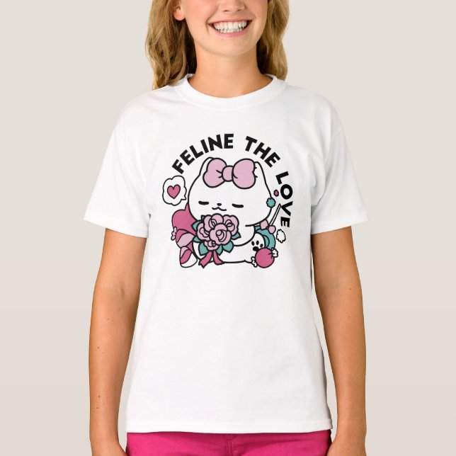 Cute Valentine's Cat Design – Feline the Love T-Shirt (Front)