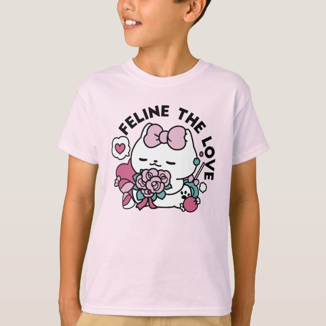 Cute Valentine's Cat Design – Feline the Love T-Shirt (Front)