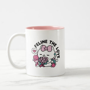 Cute Valentine's Cat Design – Feline the Love Two-Tone Coffee Mug