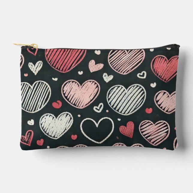 Cute Valentine's chalk hearts Accessory Pouch (Front)