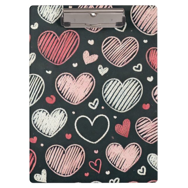 Cute Valentine's chalk hearts Clipboard (Front)