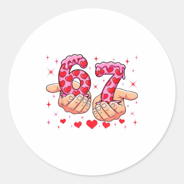 Cute Valentines Day 67 Hearts Funny Six Seven Meme Classic Round Sticker (Front)