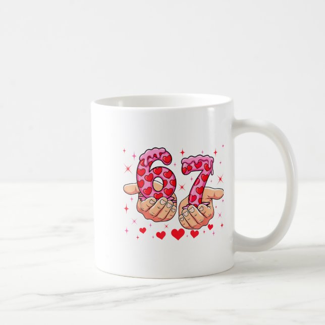 Cute Valentines Day 67 Hearts Funny Six Seven Meme Coffee Mug (Right)