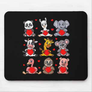 Cute Valentines Day Animals Holding Hearts Boys Gi Mouse Pad