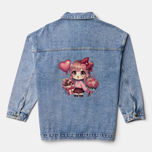 Cute Valentine's day anime girl Denim Jacket (Back)