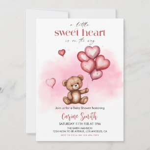Cute Valentine's Day Baby Shower Bear Hearts Invitation