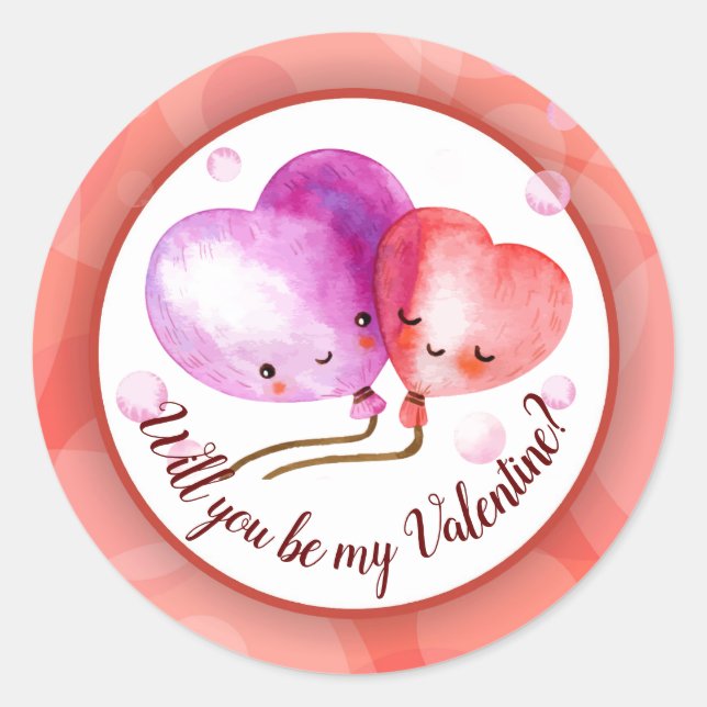 Cute Valentine's Day Balloons Personalised Classic Round Sticker (Front)