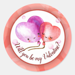 Cute Valentine's Day Balloons Personalised Classic Round Sticker