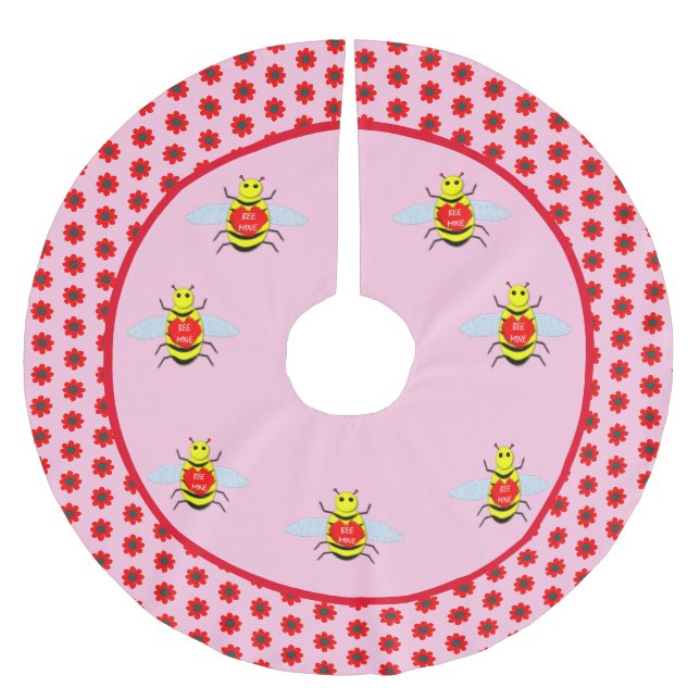 Cute Valentines Day Bee Brushed Polyester Tree Skirt (Front)