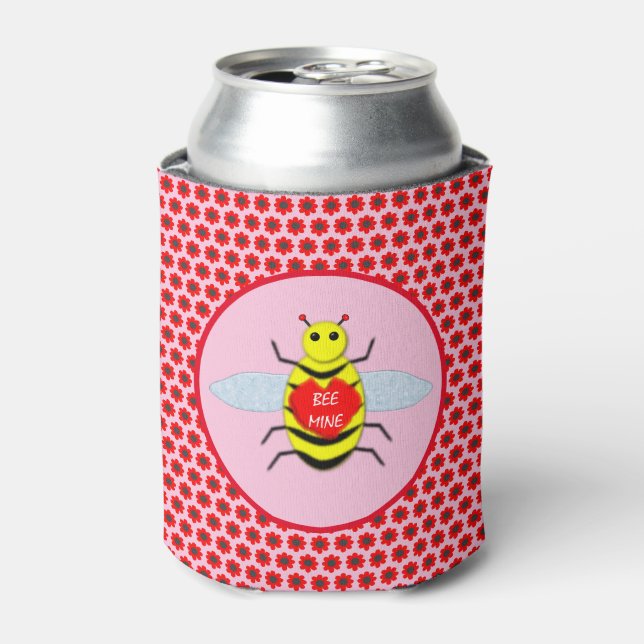 Cute Valentines Day Bee Can Cooler (Can Front)