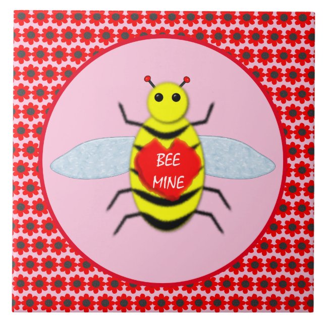 Cute Valentines Day Bee Ceramic Tile (Front)
