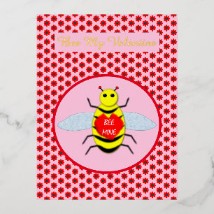 Cute Valentines Day Bee Custom Foil Holiday Postcard