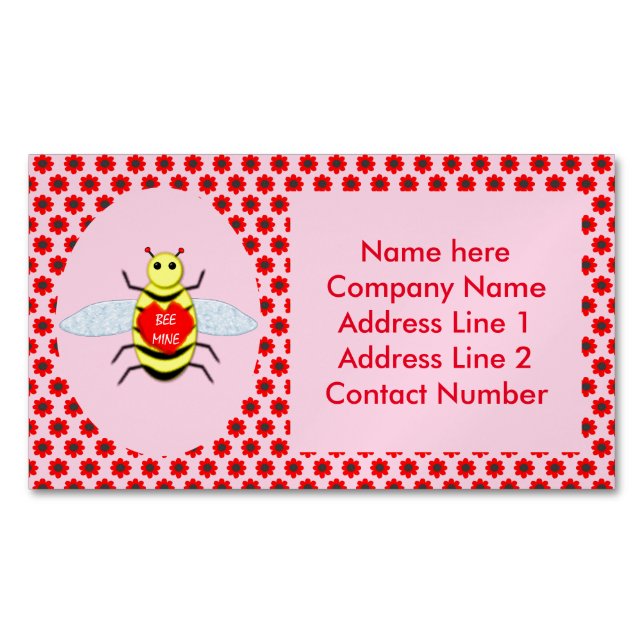 Cute Valentines Day Bee Custom Magnetic Business Card (Front)