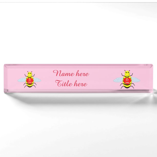Cute Valentines Day Bee Custom Nameplate (Front)
