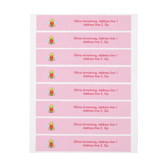 Cute Valentines Day Bee Custom Wraparound Address Label (Sheet)