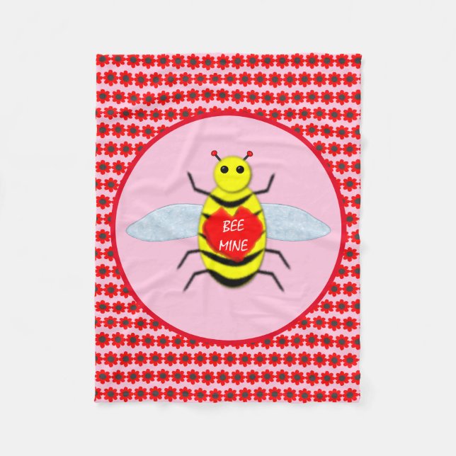 Cute Valentines Day Bee Fleece Blanket (Front)