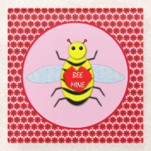 Cute Valentines Day Bee Glass Coaster