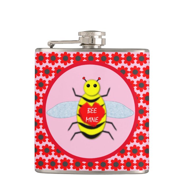 Cute Valentines Day Bee Hip Flask (Front)