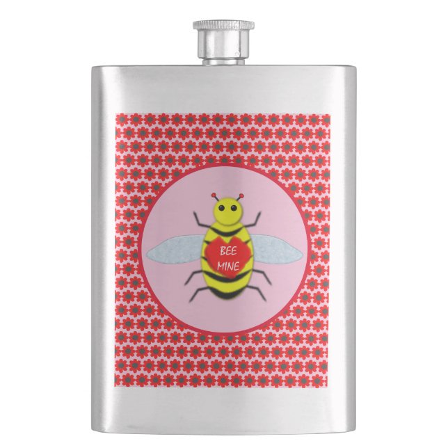 Cute Valentines Day Bee Hip Flask (Front)