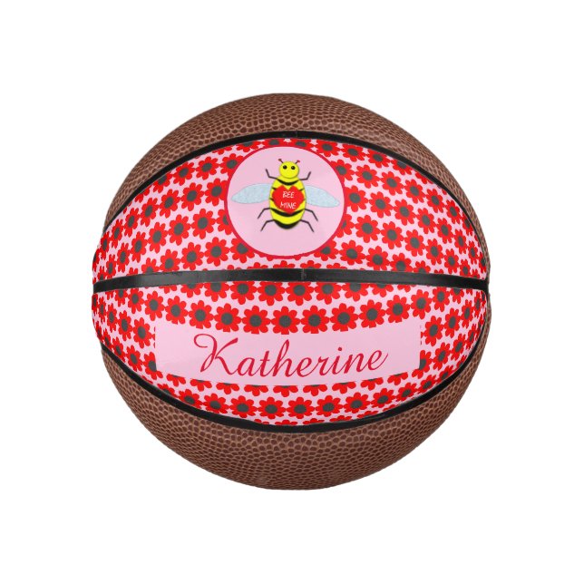 Cute Valentines Day Bee Mini Basketball (Front)