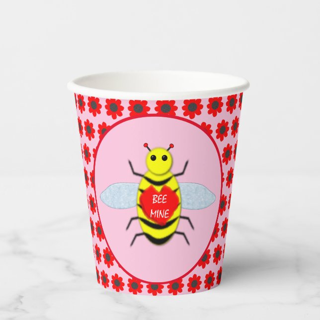 Cute Valentines Day Bee Paper Cups (Front)