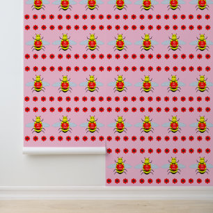 Cute Valentines Day Bee Patterned Wallpaper