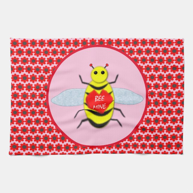 Cute Valentines Day Bee Tea Towel (Horizontal)