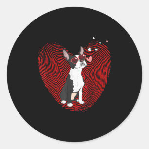 Cute Valentines Day Boston Terrier Graphic Heart Classic Round Sticker