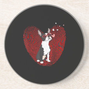 Cute Valentines Day Boston Terrier Graphic Heart Coaster
