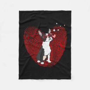 Cute Valentines Day Boston Terrier Graphic Heart Fleece Blanket