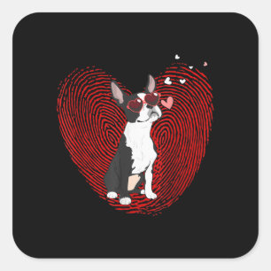 Cute Valentines Day Boston Terrier Graphic Heart Square Sticker