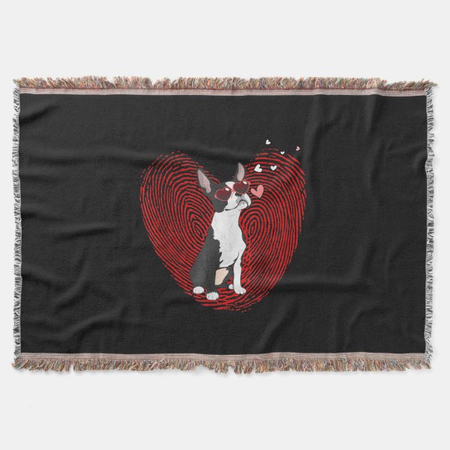 Cute Valentines Day Boston Terrier Graphic Heart Throw Blanket (Front)