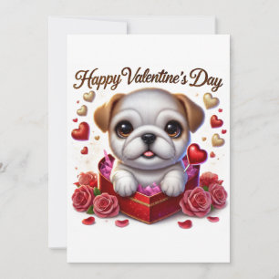 Cute Valentines' Day Bulldog Flat Invitation
