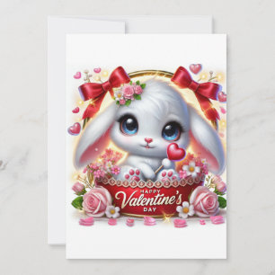 Cute Valentine's Day Bunny Flat Holiday Card