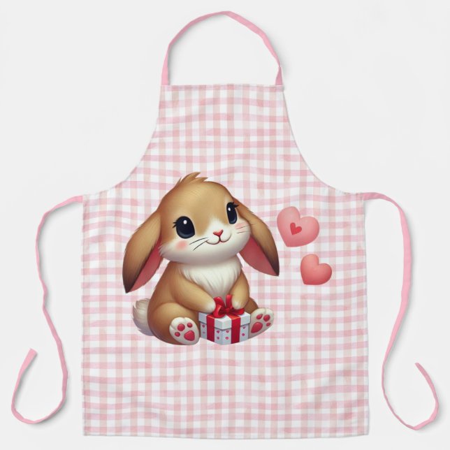Cute Valentine's Day bunny rabbit  Apron (Front)