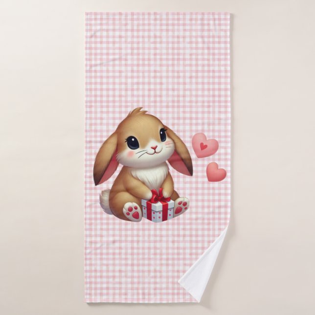 Cute Valentine's Day bunny rabbit  Bath Towel (Bath Towel)